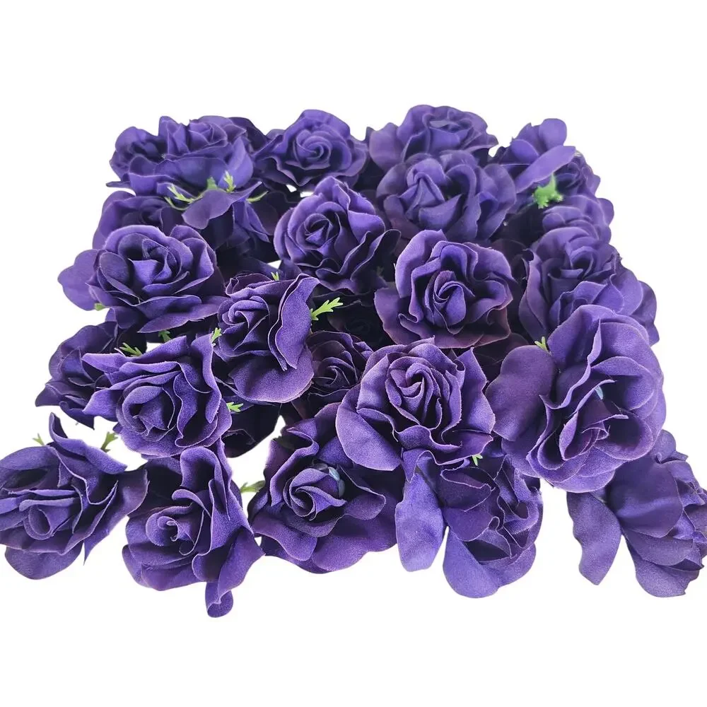 100 Purple Silk Rose Heads Stemless Wedding Floral Craft Wreaths DIY 2.5in